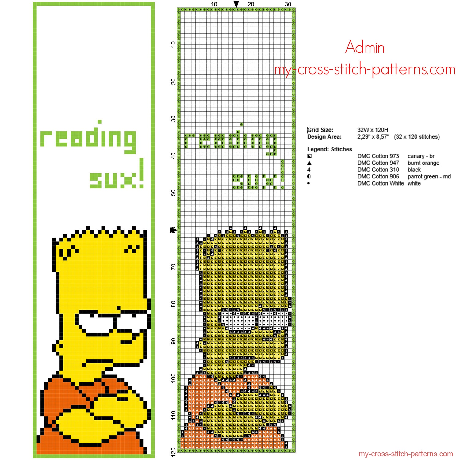 funny_cross_stitch_bookmark_with_bart_simpson_free_download_size_32_x_120_stitches