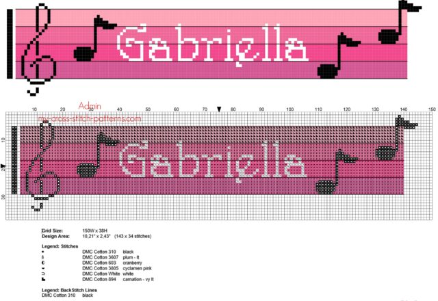 gabriella_cross_stitch_baby_female_name_with_pink_colors_sheet_music