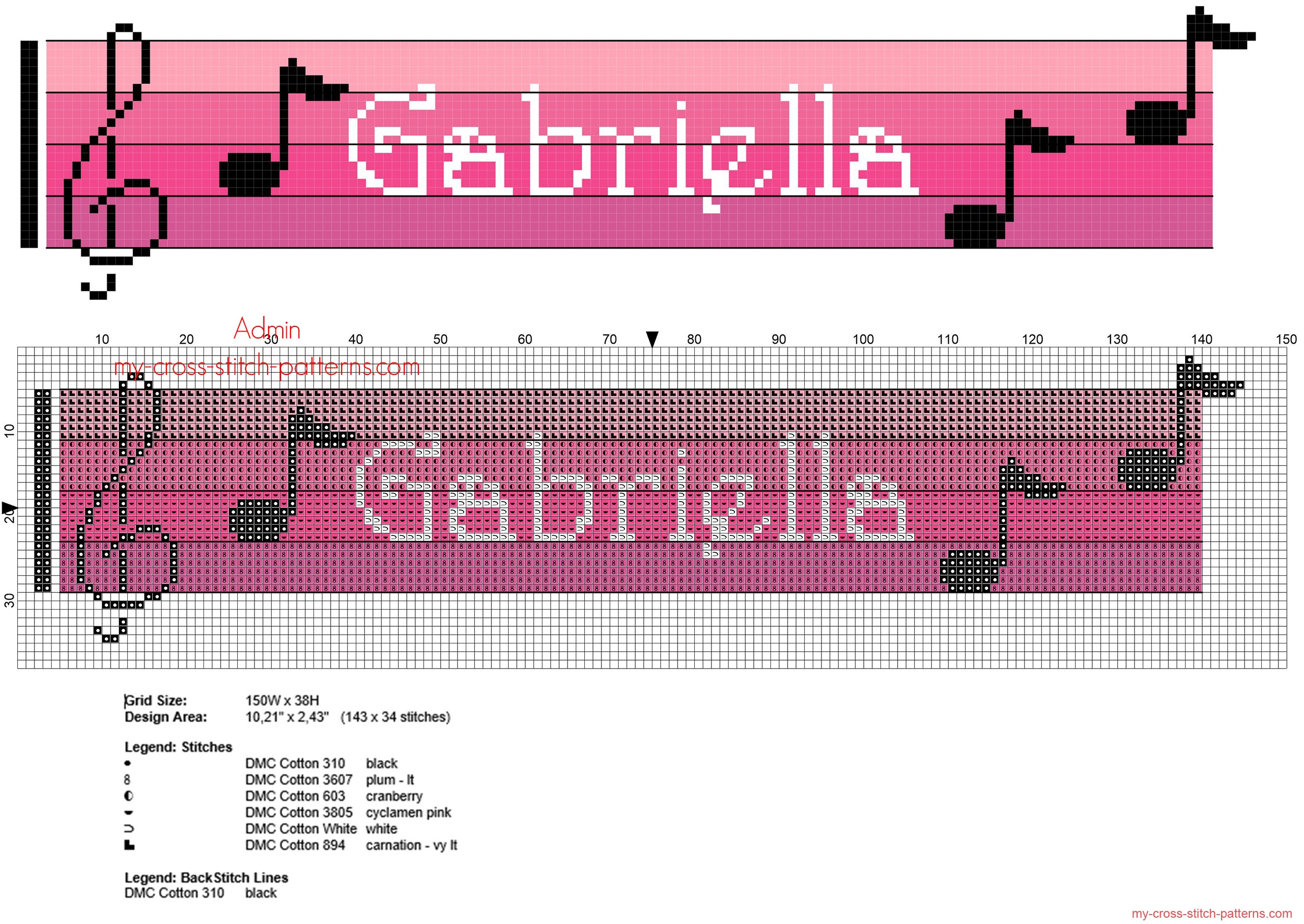 gabriella_cross_stitch_baby_female_name_with_pink_colors_sheet_music