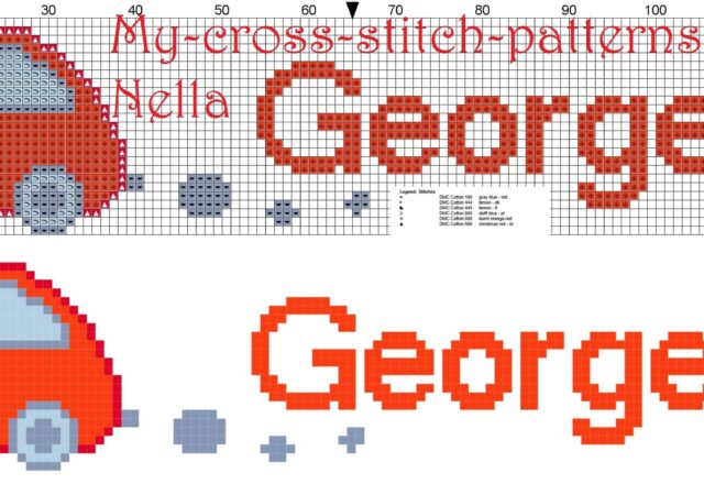 george_name_with_toy_car_cross_stitch_patterns