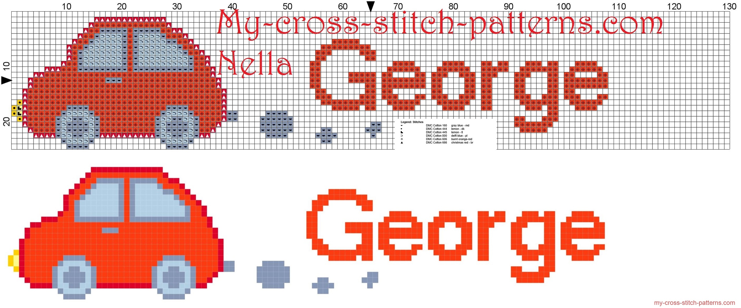 george_name_with_toy_car_cross_stitch_patterns