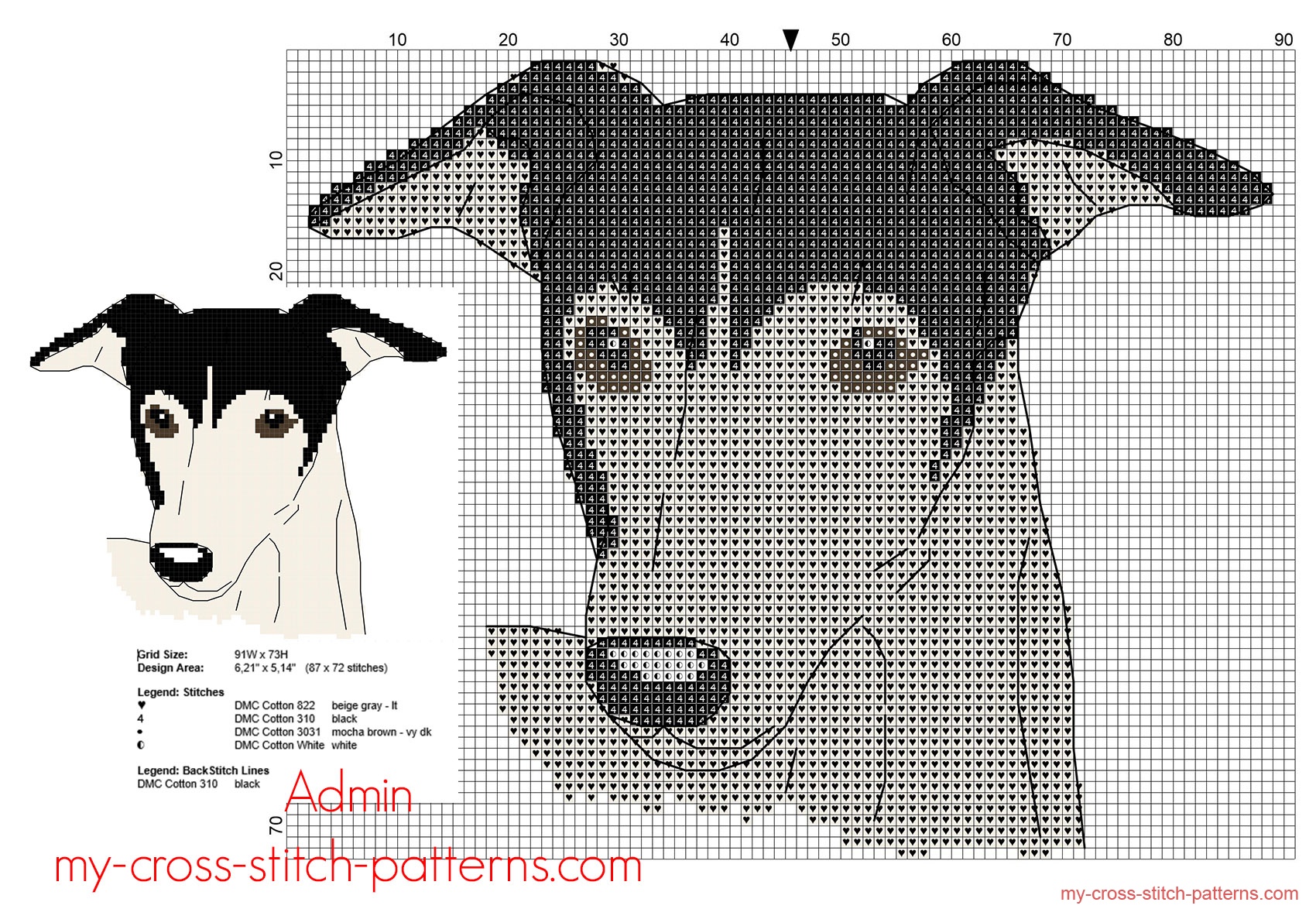 greyhound_dog_free_cross_stitch_pattern_87_x_72_stitches_4_dmc_threads_colors