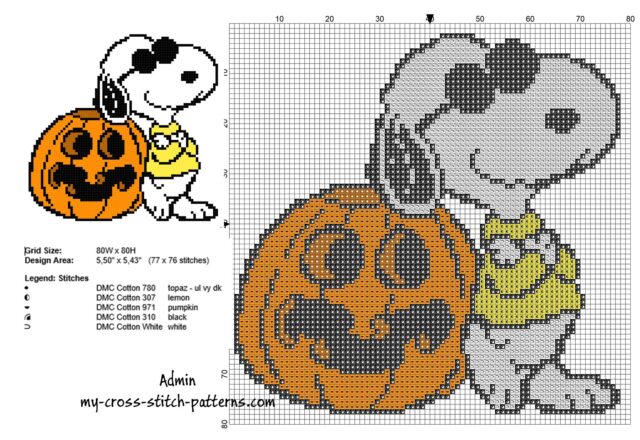 halloween_snoopy_with_a_pumpkin_free_small_cross_stitch_pattern