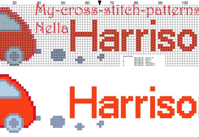 harrison__name_with_toy_car_cross_stitch_patterns