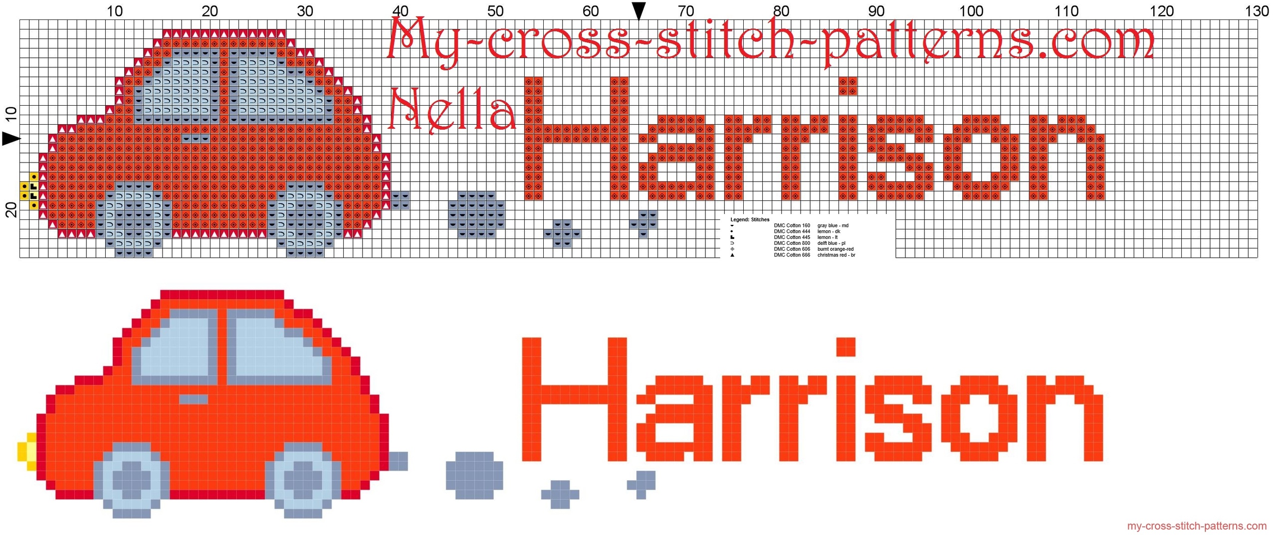 harrison__name_with_toy_car_cross_stitch_patterns