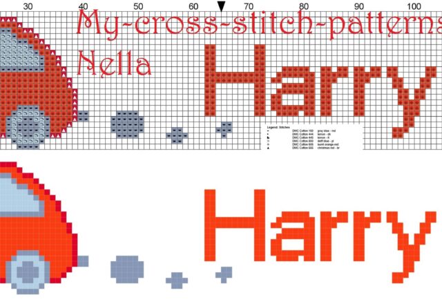 harry_name_with_toy_car_cross_stitch_patterns