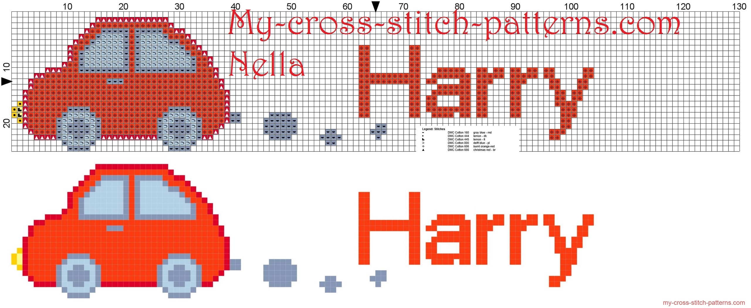 harry_name_with_toy_car_cross_stitch_patterns