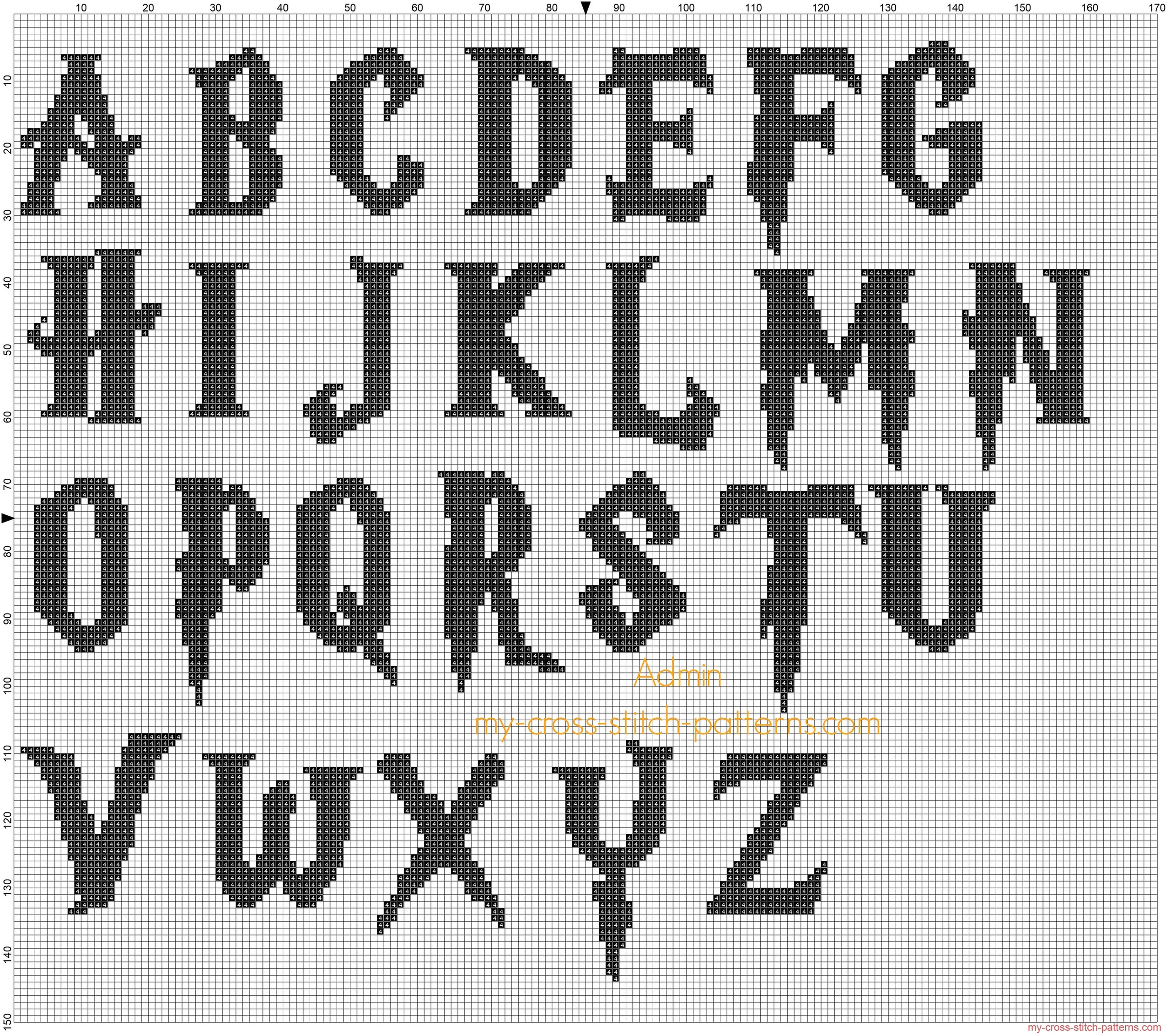 Harry Potter font cross stitch black alphabet - free cross stitch patterns  simple unique alphabets baby