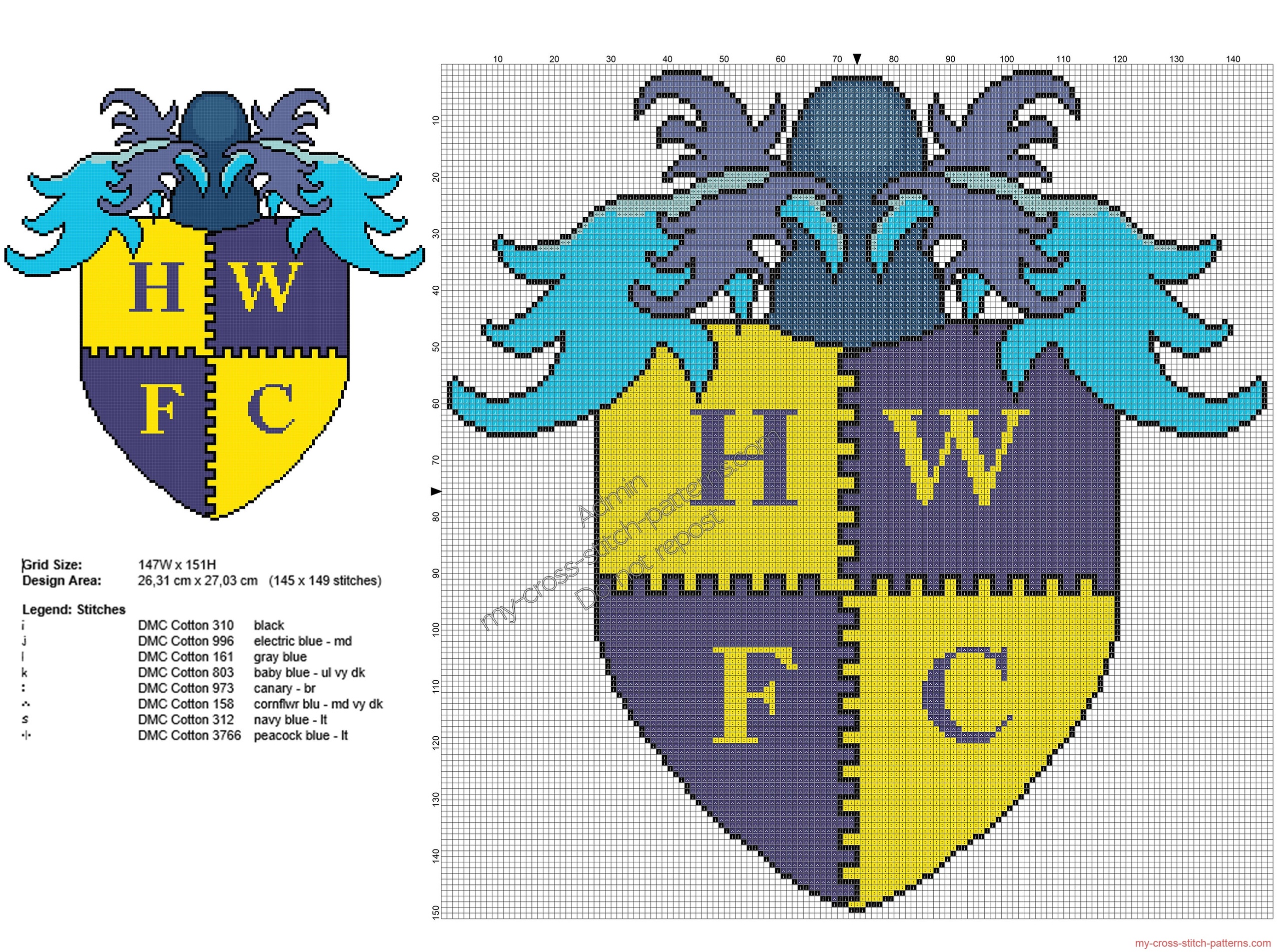 havant__waterlooville_fc_badge_free_cross_stitch_pattern_145x149