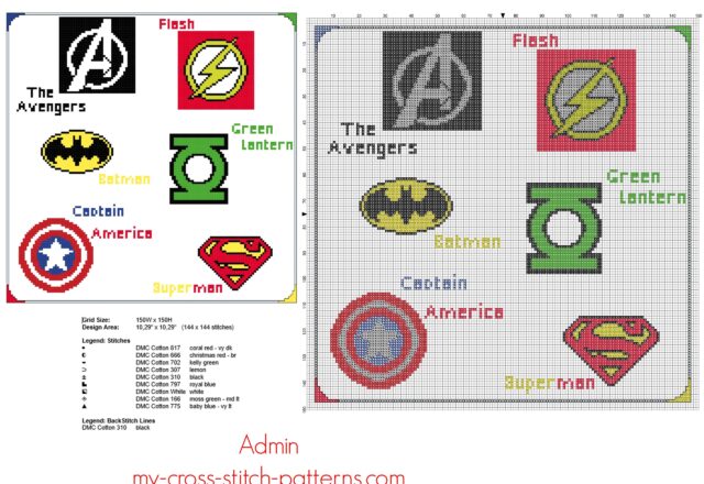 home_boy_girl_pillow_with_superheroes_cross_stitch_pattern_150_x_150_stitches_9_dmc_threads
