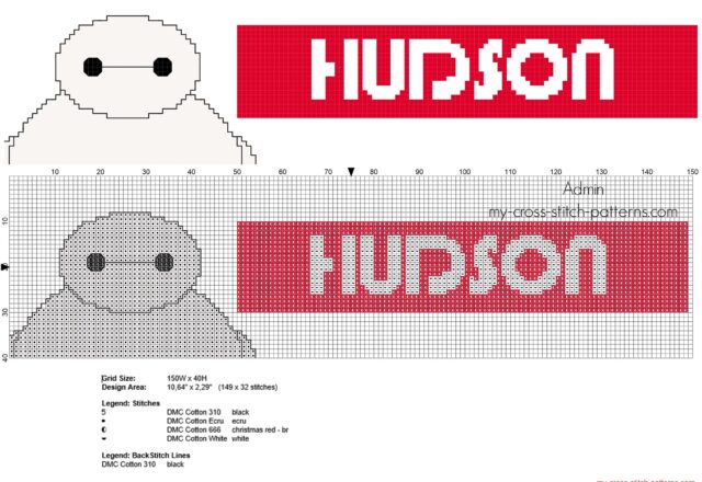 hudson_cross_stitch_name_with_baymax_from_disney_big_hero_6_movie