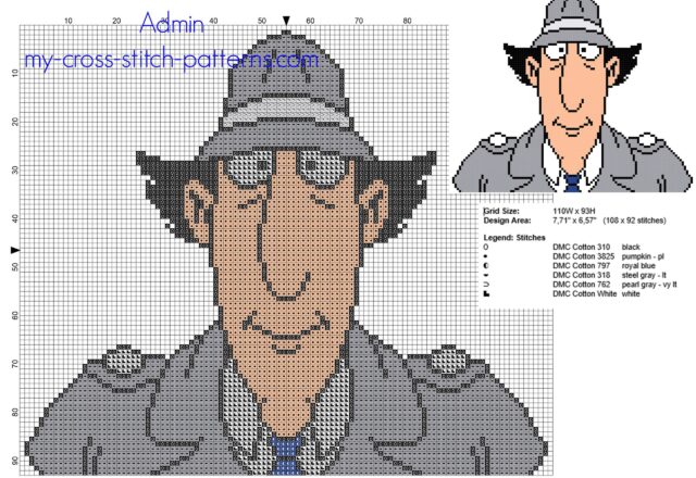 inspector_gadget_cartoons_free_cross_stitch_pattern_108_x_92_stitches_6_dmc_threads