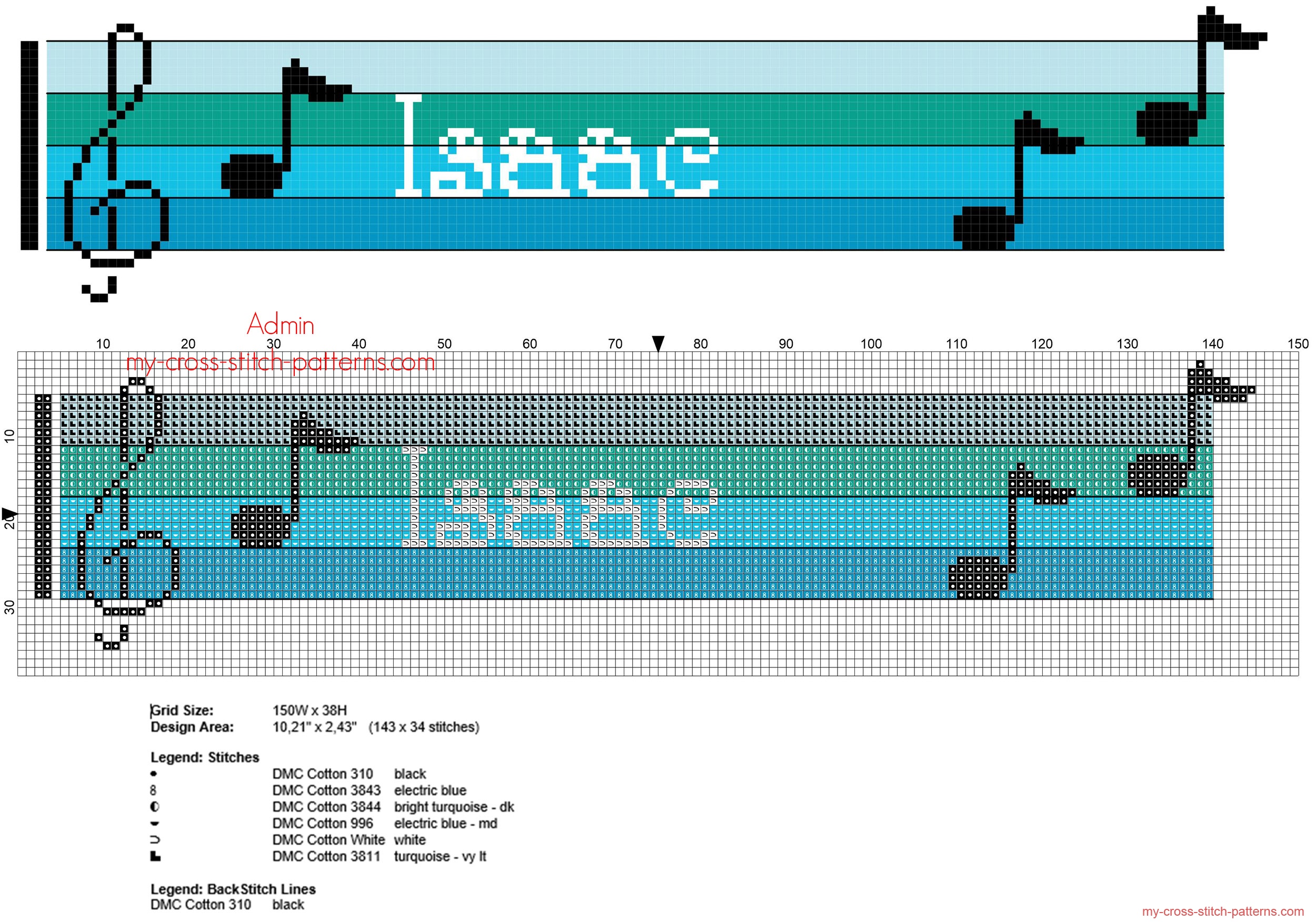 isaac_free_cross_stitch_baby_name_on_blue_colors_sheet_music