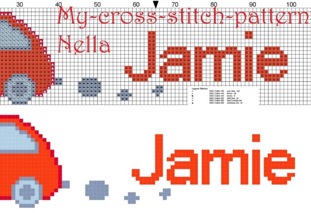 jamie_name_with_toy_car_cross_stitch_patterns