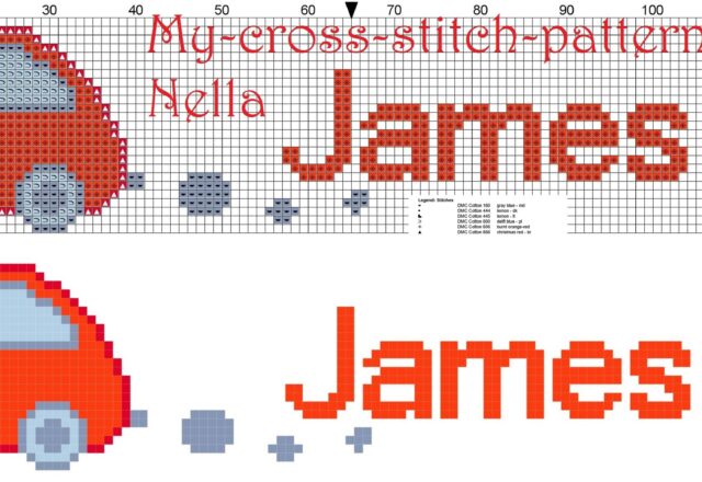 jamies_name_with_toy_car_cross_stitch_patterns