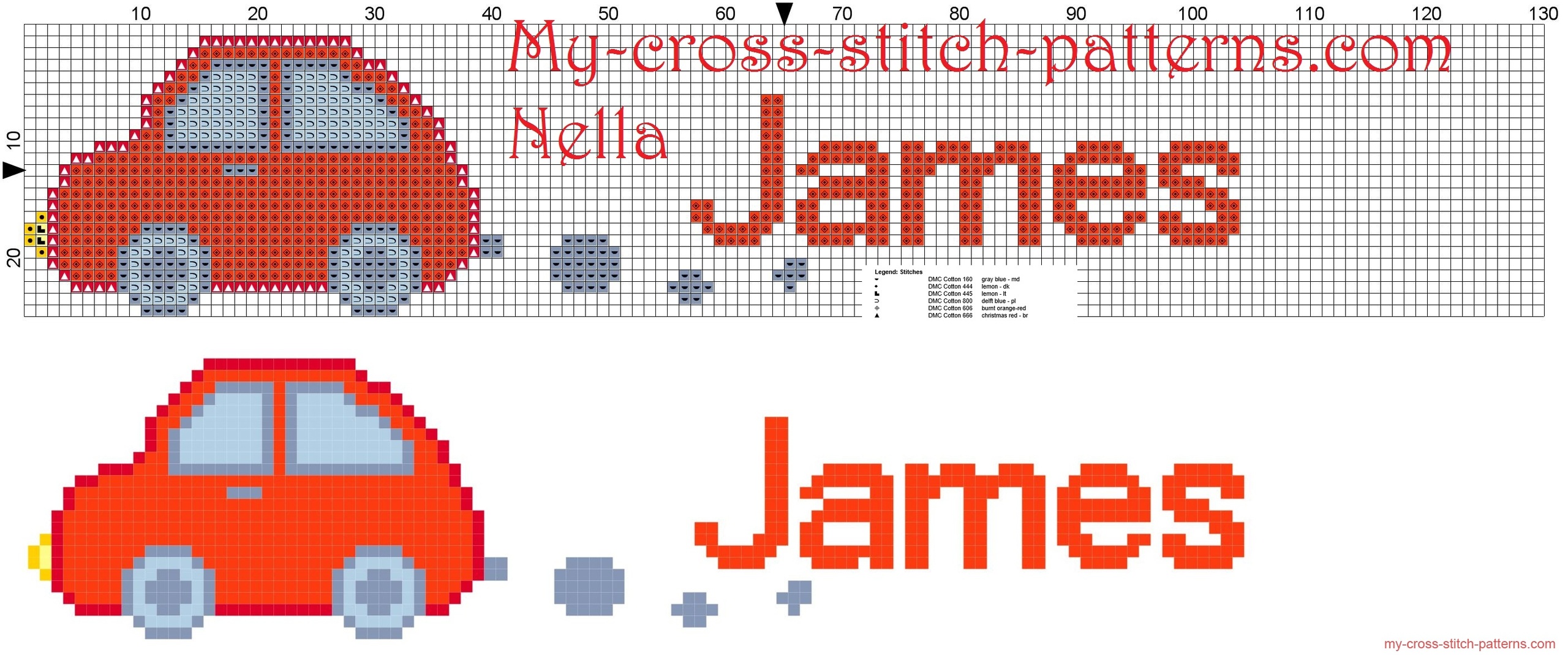jamies_name_with_toy_car_cross_stitch_patterns