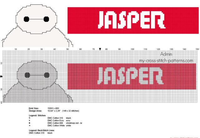 jasper_cross_stitch_names_with_disney_baymax_big_hero_6