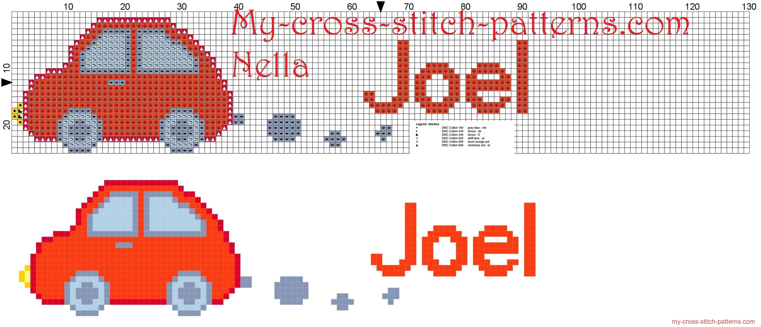 joel_name_with_toy_car_cross_stitch_patterns