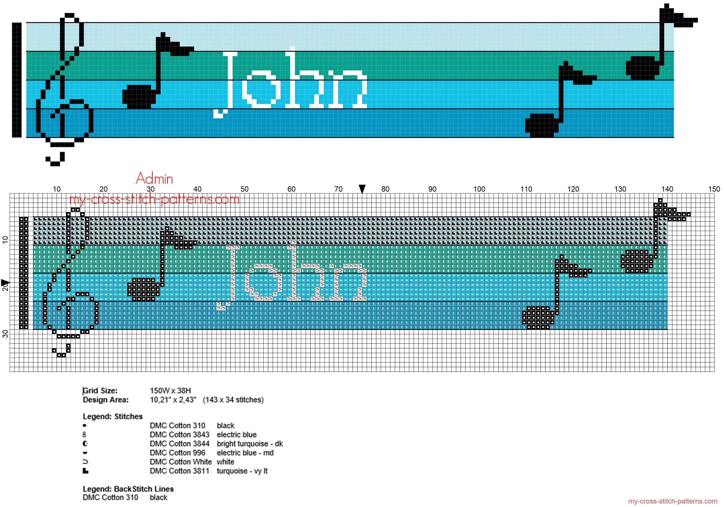 john_free_cross_stitch_baby_name_on_blue_colors_sheet_music