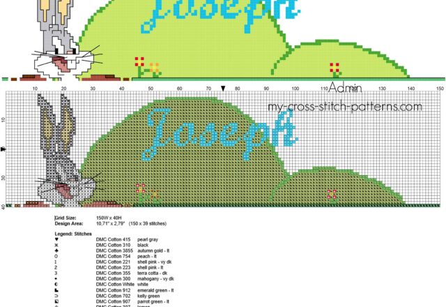 joseph_cross_stitch_baby_name_with_looney_tunes_bugs_bunny