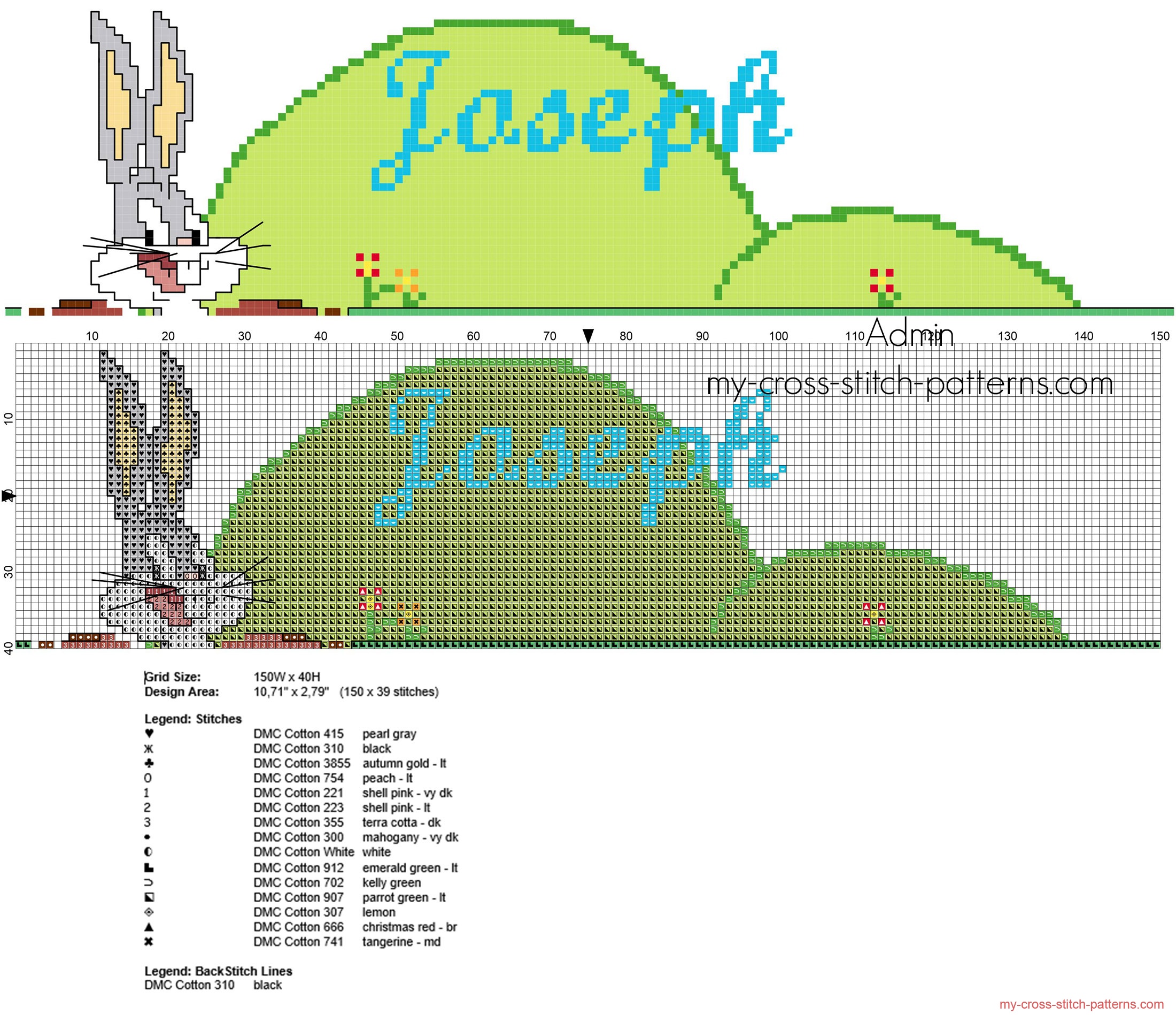 joseph_cross_stitch_baby_name_with_looney_tunes_bugs_bunny