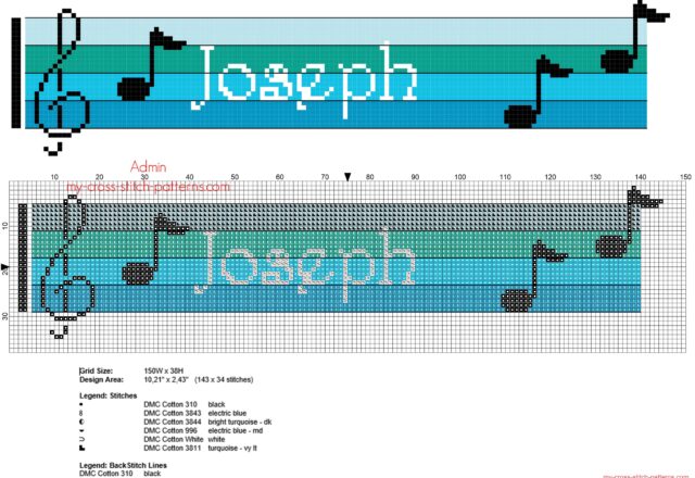joseph_free_cross_stitch_baby_male_name_with_blue_musical_notes