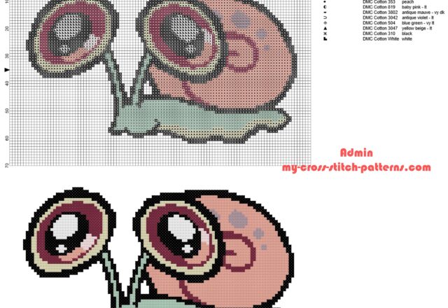 kawaii_snail_gary_spongebob_squarepants_character_free_cross_stitch_pattern_download