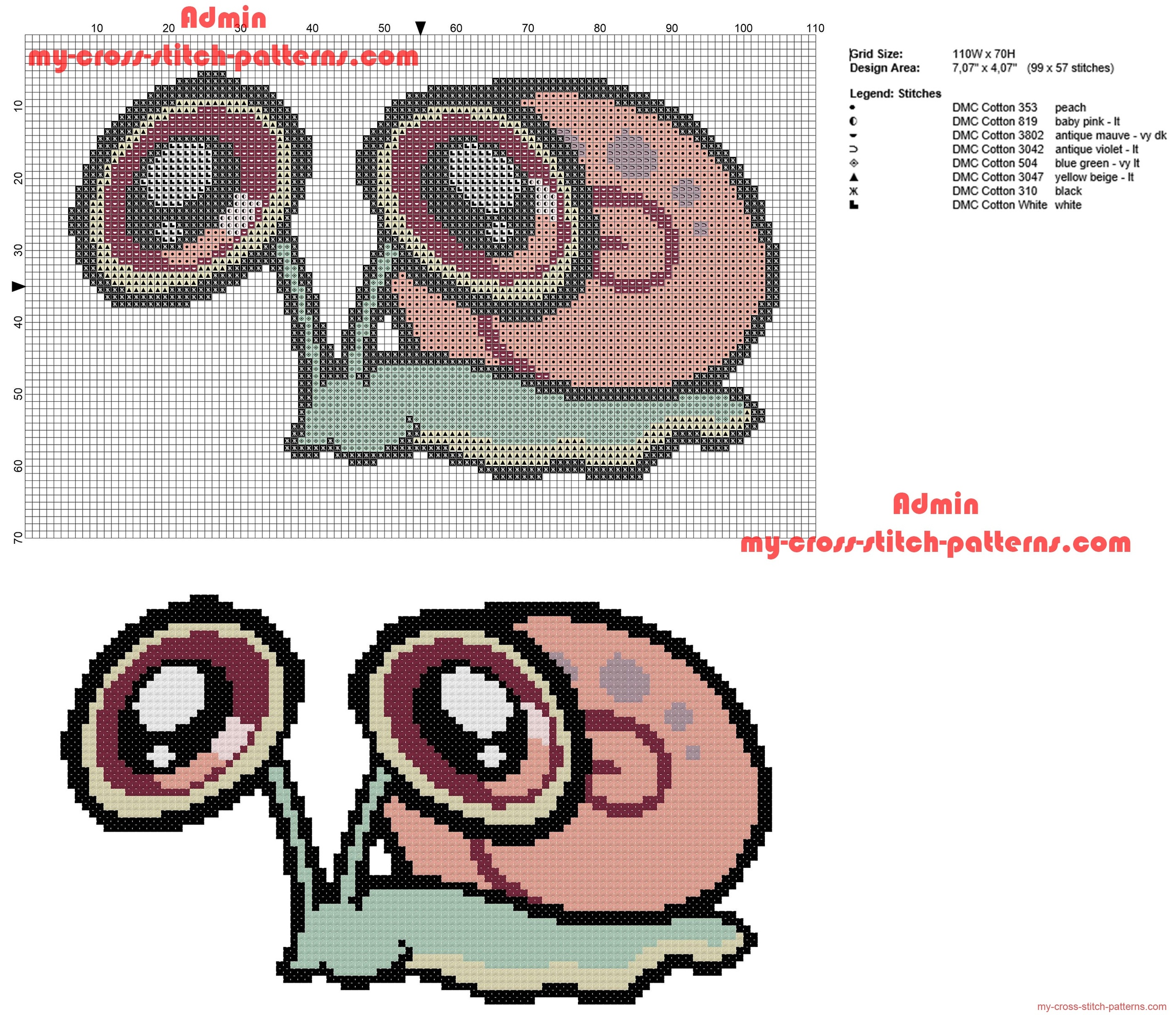 kawaii_snail_gary_spongebob_squarepants_character_free_cross_stitch_pattern_download