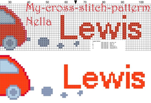 lewis__name_with_toy_car_cross_stitch_patterns