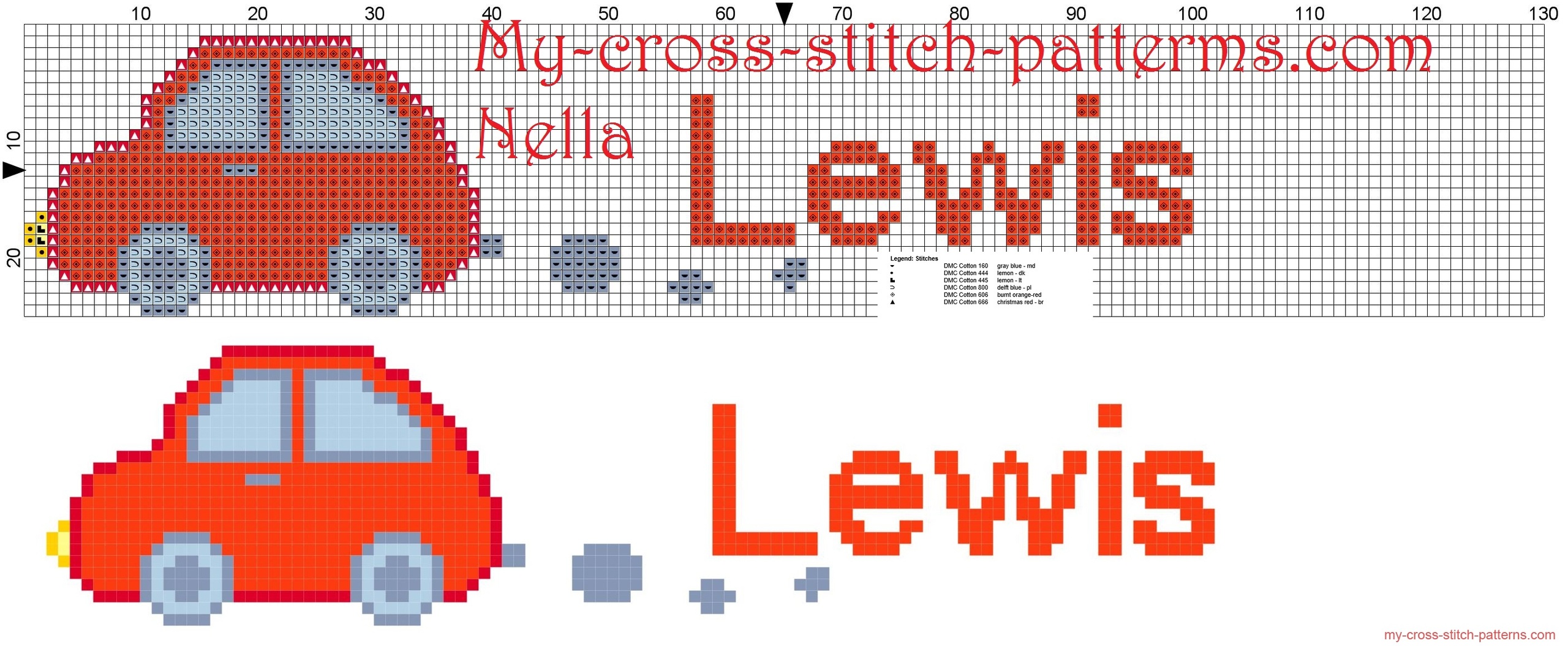 lewis__name_with_toy_car_cross_stitch_patterns