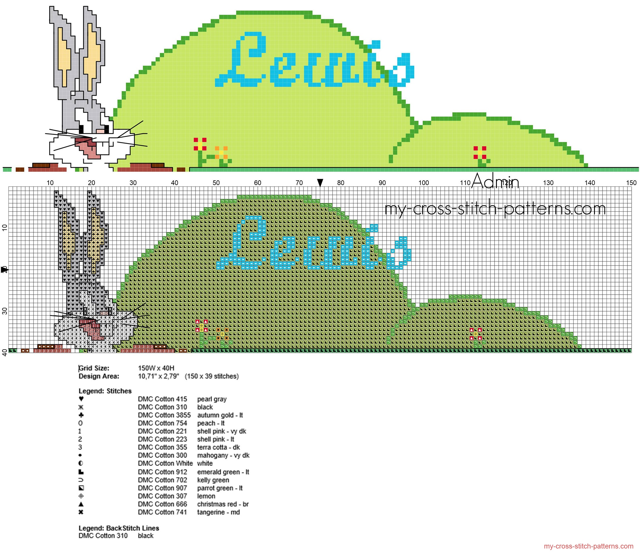 lewis_cross_stitch_baby_name_with_looney_tunes_bugs_bunny