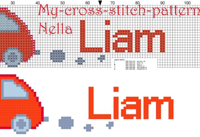 liam_name_with_toy_car_cross_stitch_patterns