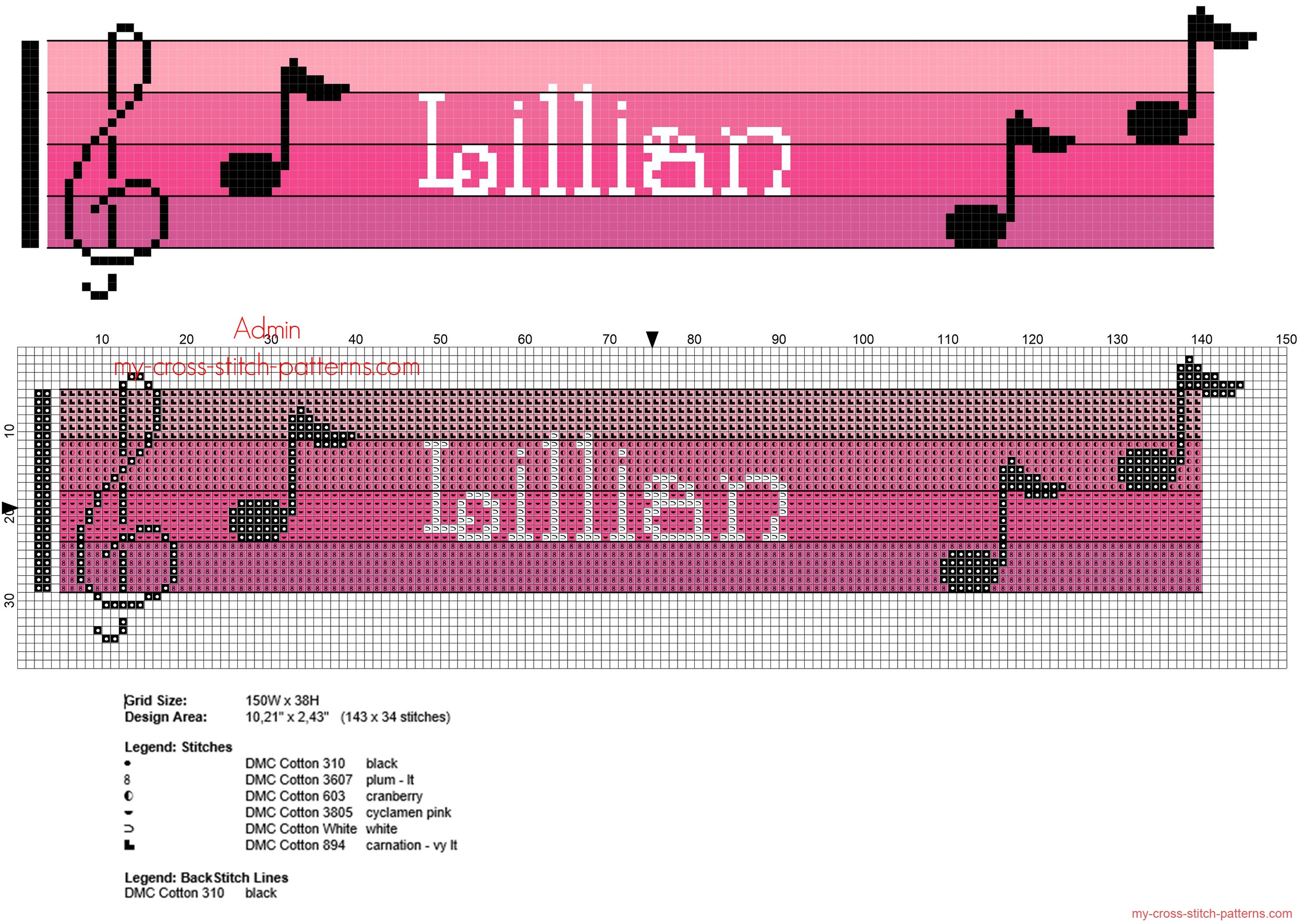 lillian_cross_stitch_baby_female_name_with_pink_colors_sheet_music