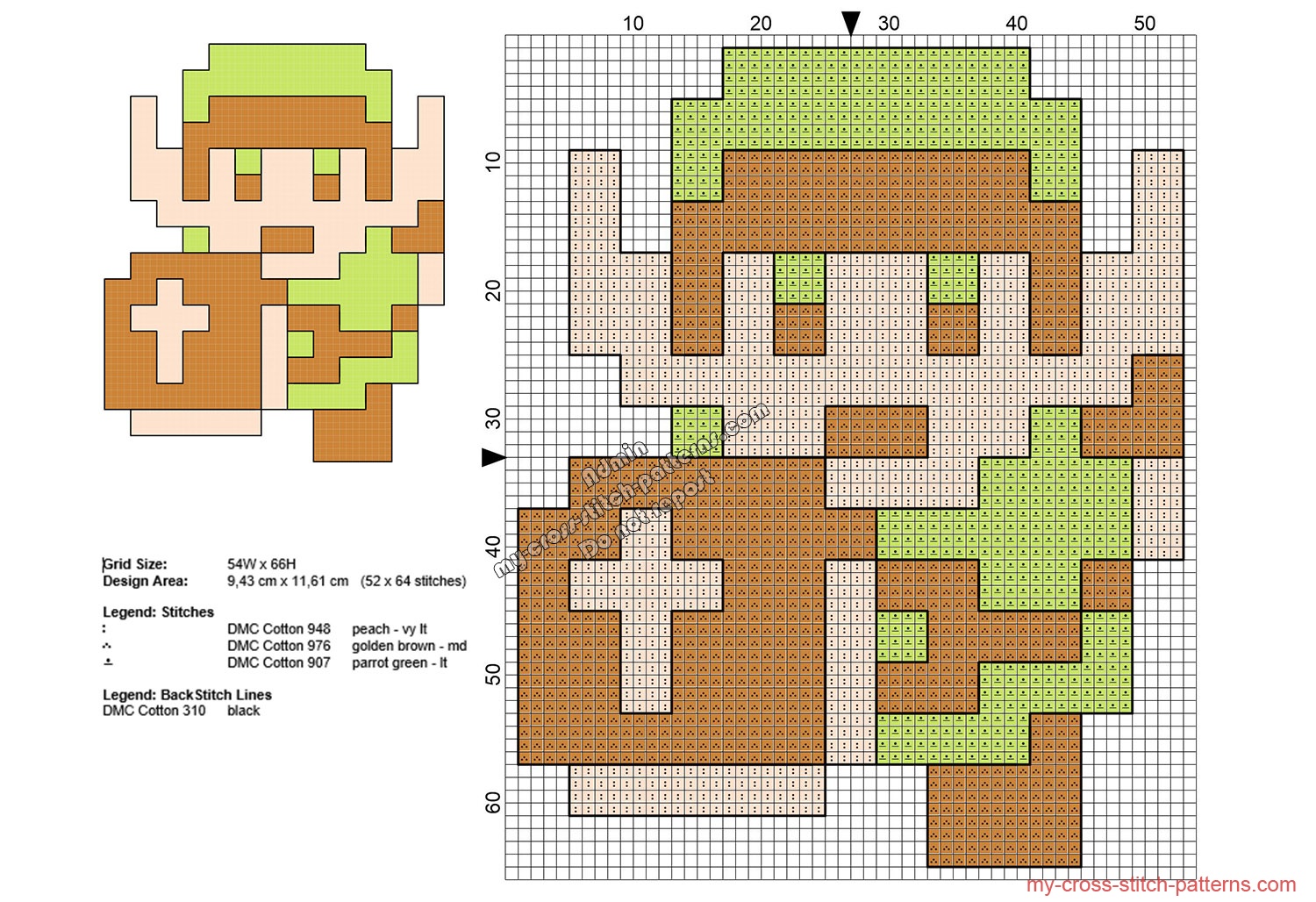 link_the_legend_of_zelda_nes_free_cross_stitch_pattern_52x64