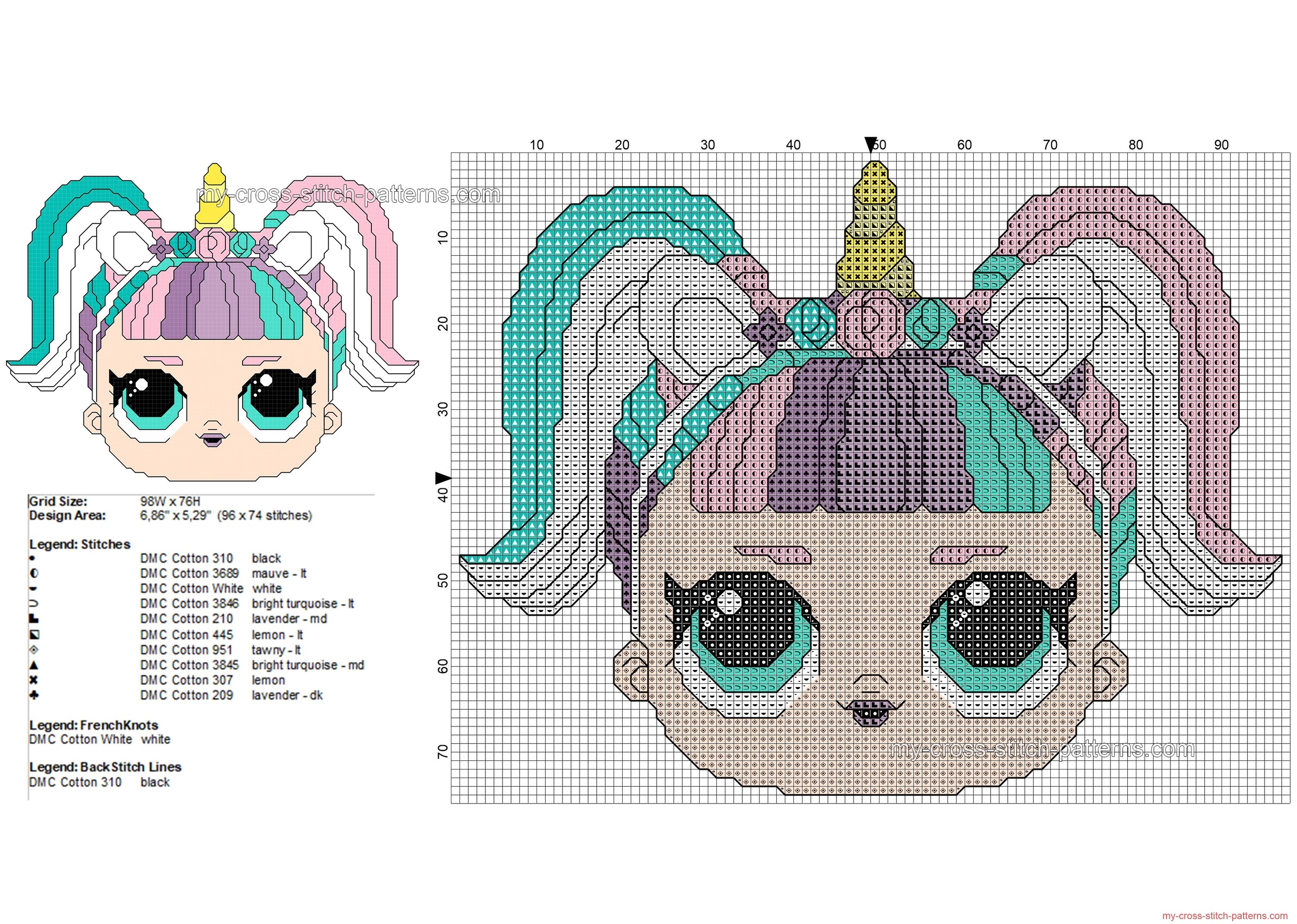 Lol Surprise Doll Unicorn free cross stitch pattern 96x74 free