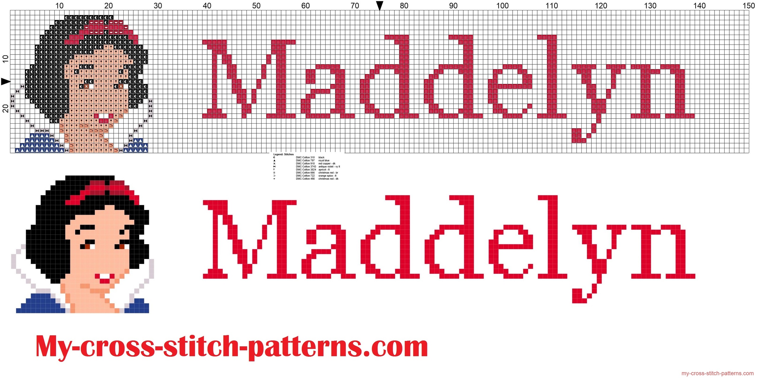 maddelyn_cross_stitch_pattern_name_with_disney_princess_white_snow