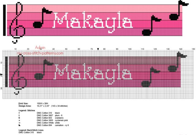 makayla_cross_stitch_baby_female_names_with_pink_musical_notes