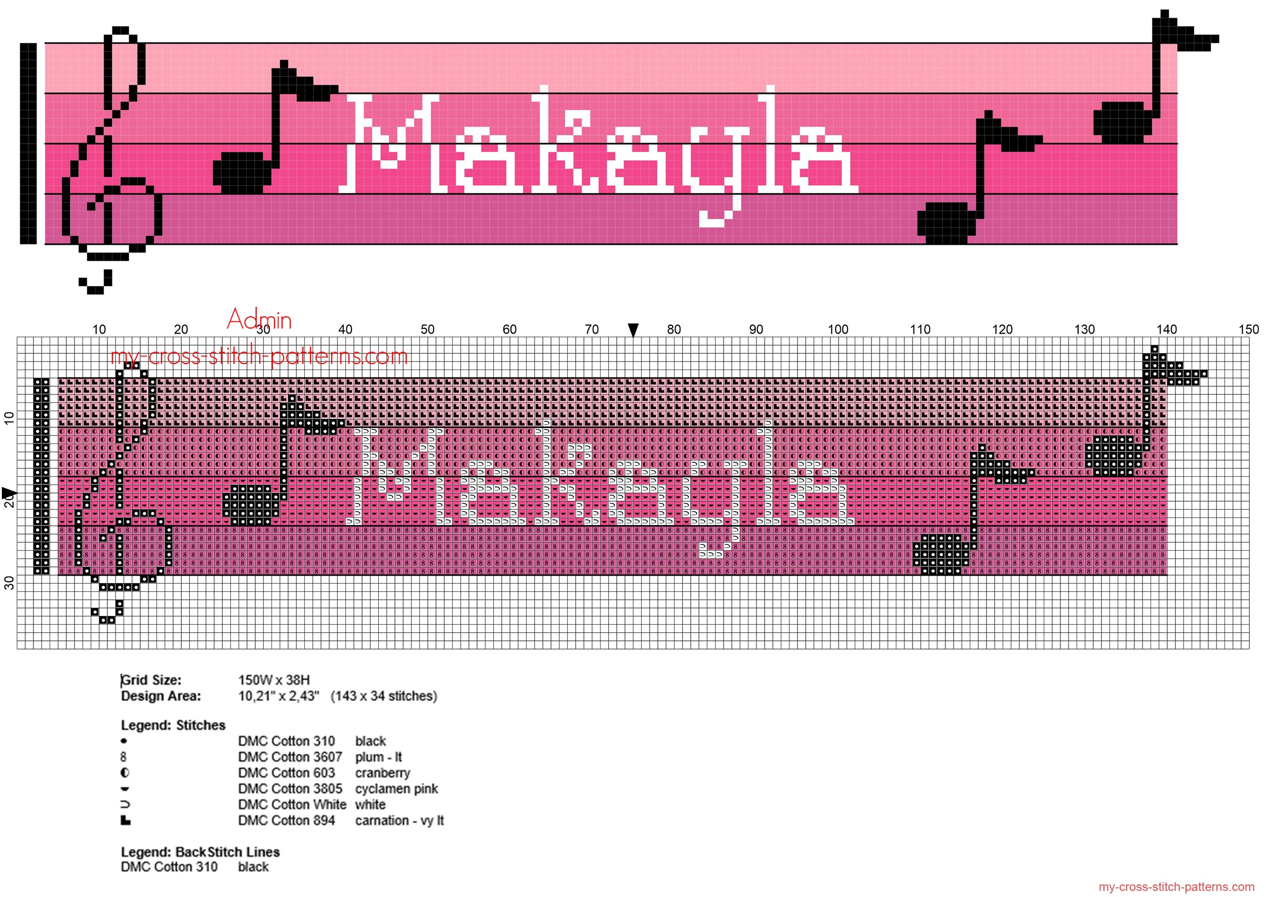 makayla_cross_stitch_baby_female_names_with_pink_musical_notes