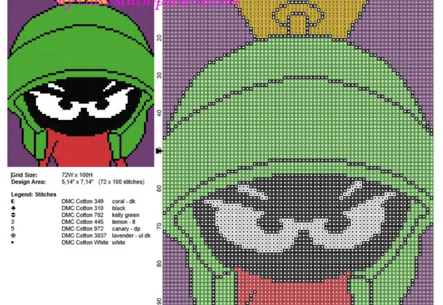 marvin_the_martian_looney_tunes_in_a_colored_violet_tile_free_cross_stitch_pattern