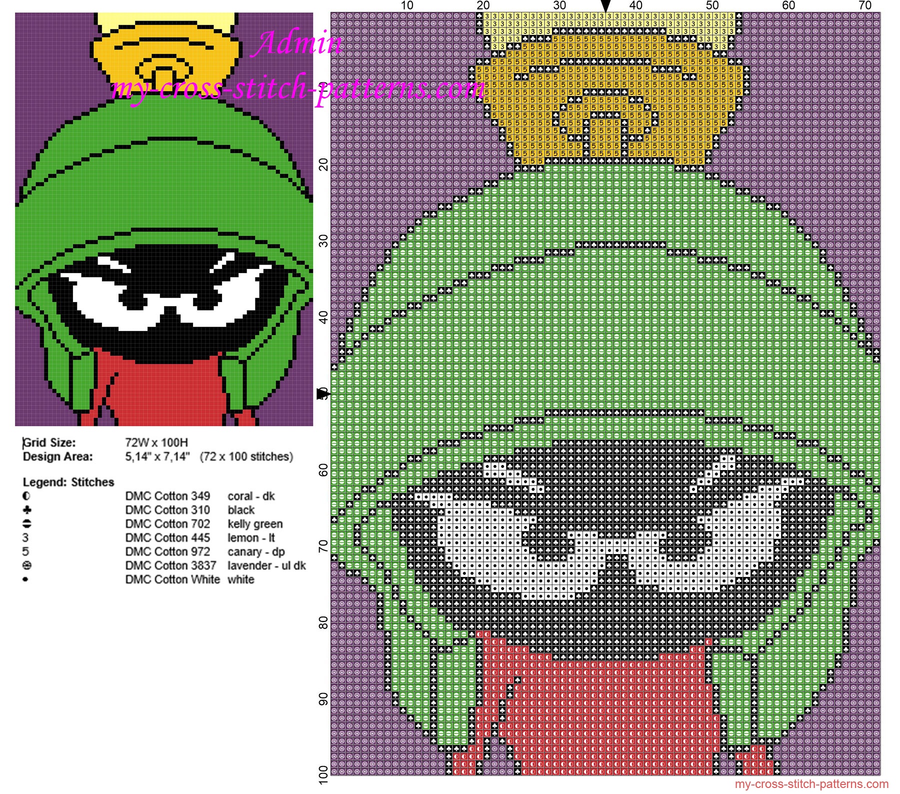 marvin_the_martian_looney_tunes_in_a_colored_violet_tile_free_cross_stitch_pattern