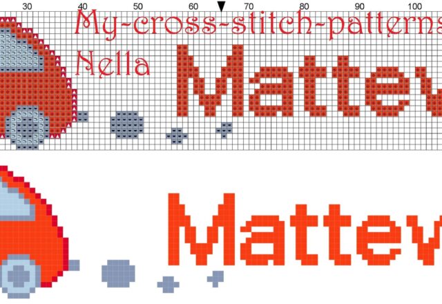 mattew_name_with_toy_car_cross_stitch_patterns