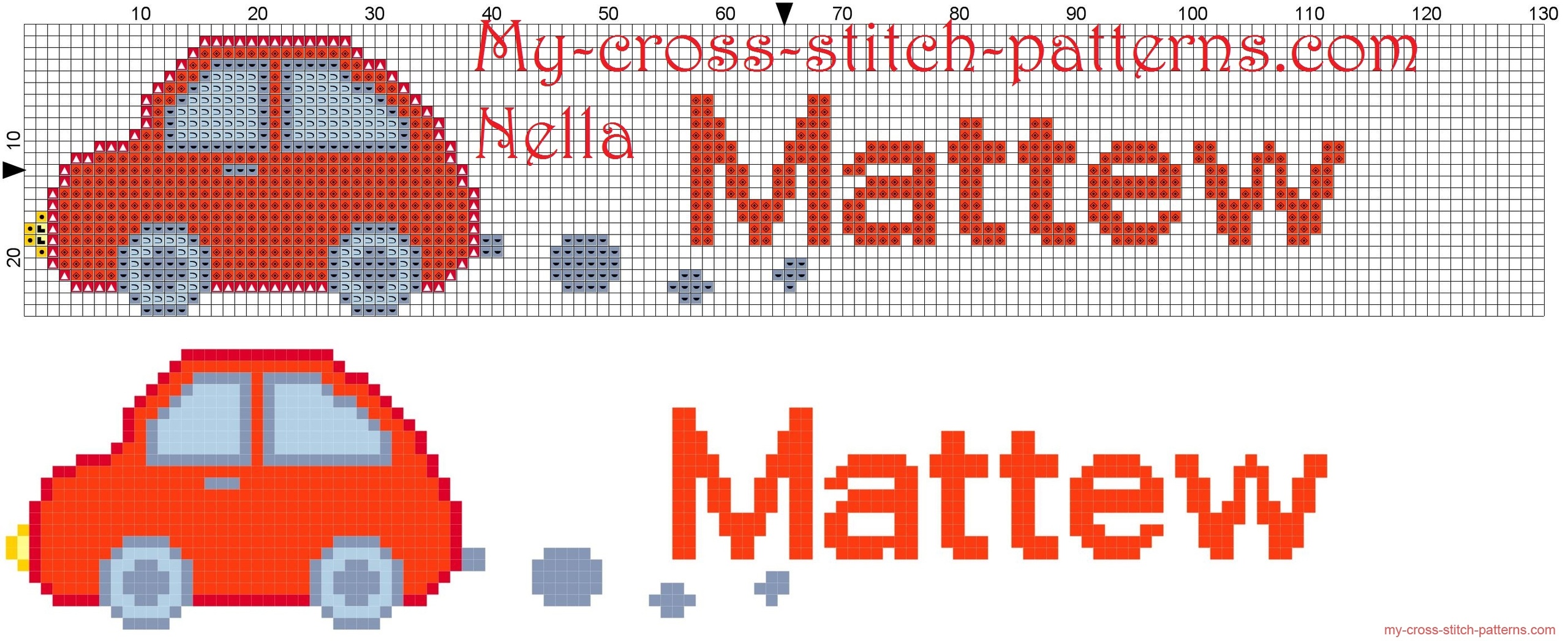 mattew_name_with_toy_car_cross_stitch_patterns