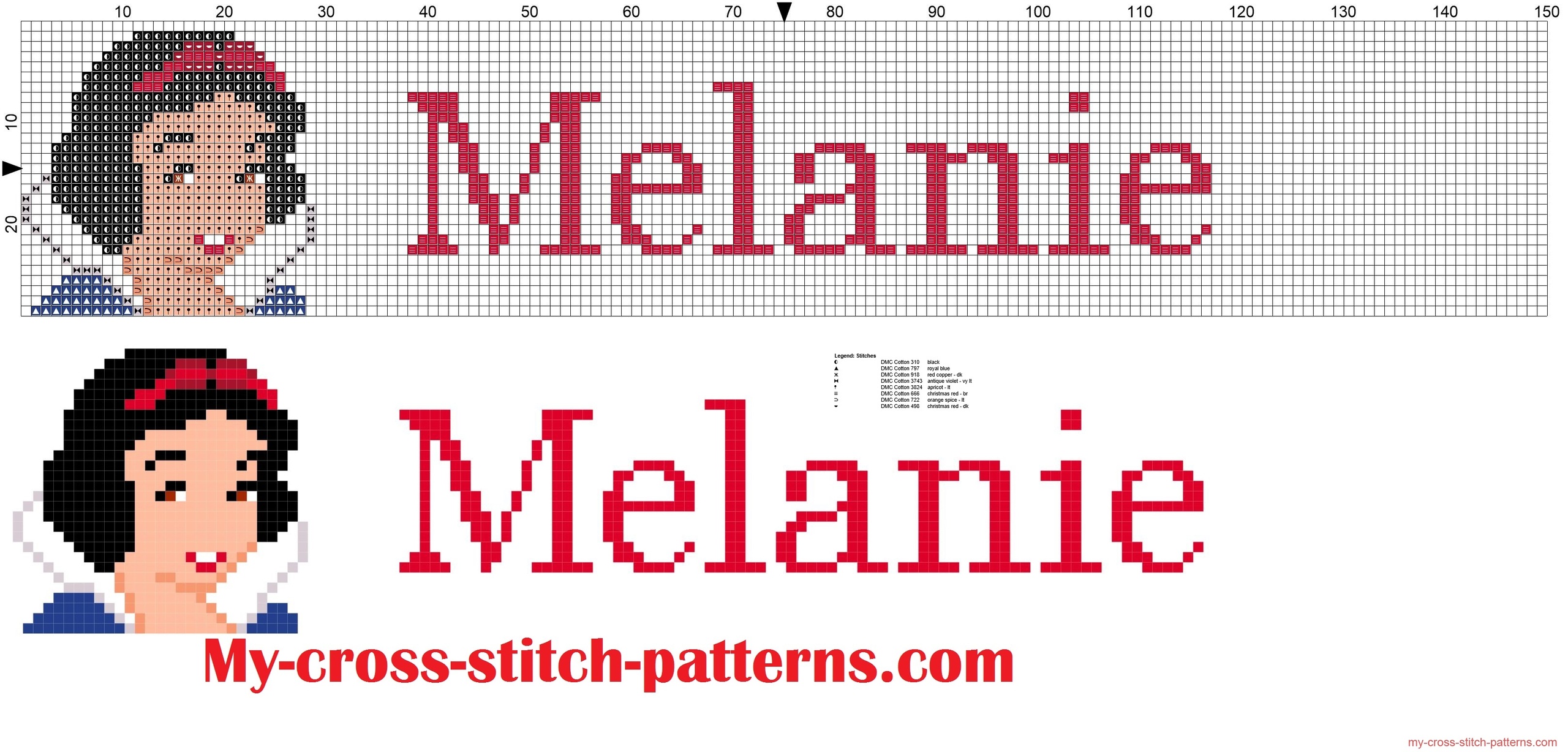 melanie_cross_stitch_pattern_name_with_disney_princess_white_snow