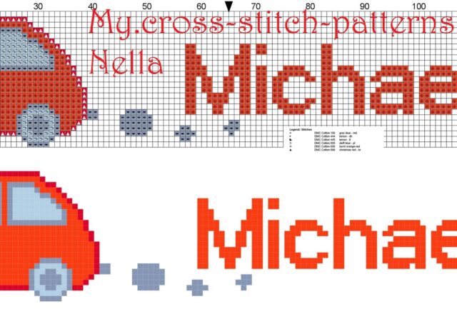 michael_name_with_toy_car_cross_stitch_patterns