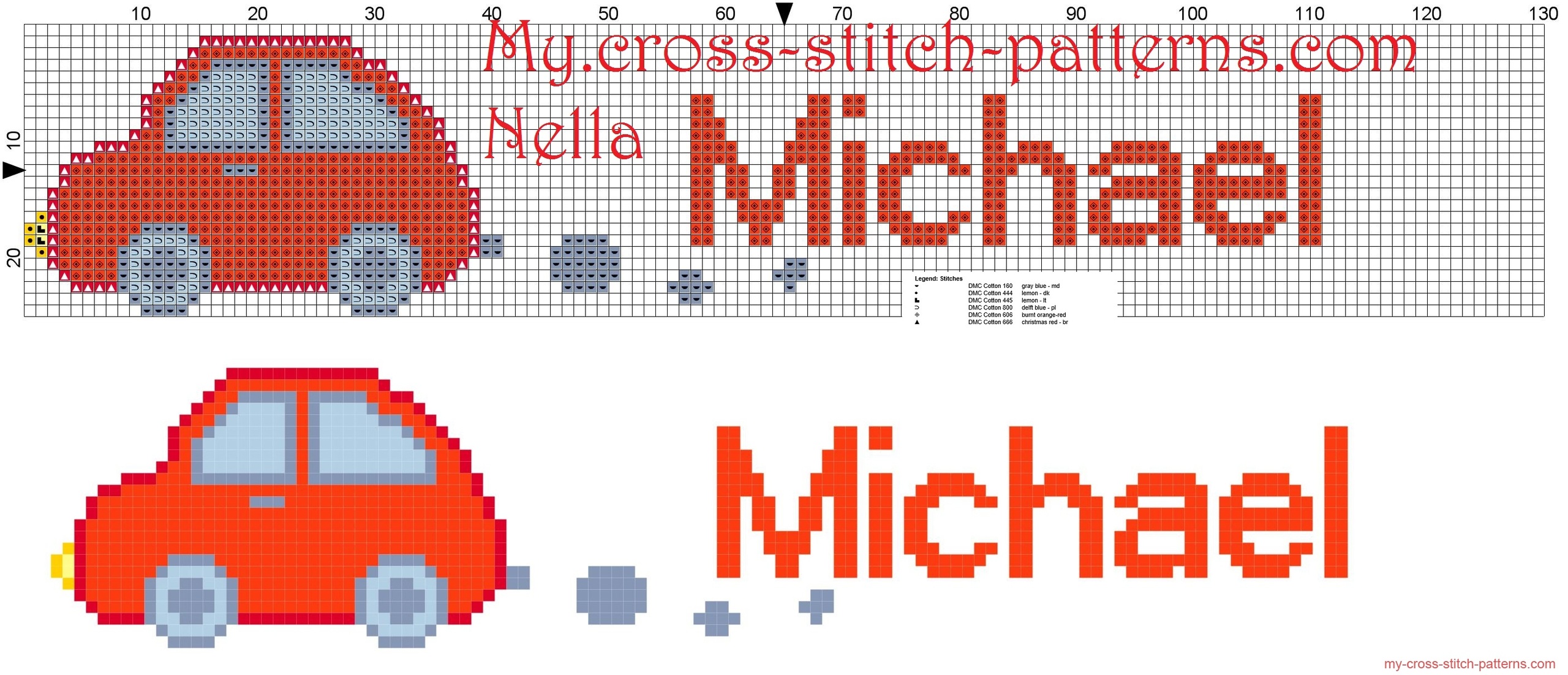 michael_name_with_toy_car_cross_stitch_patterns