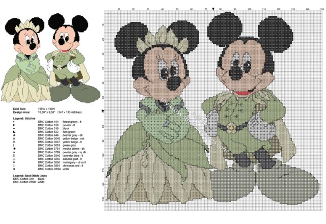 mickey_and_minnie_the_princess_and_the_frog_cross_stitch_pattern