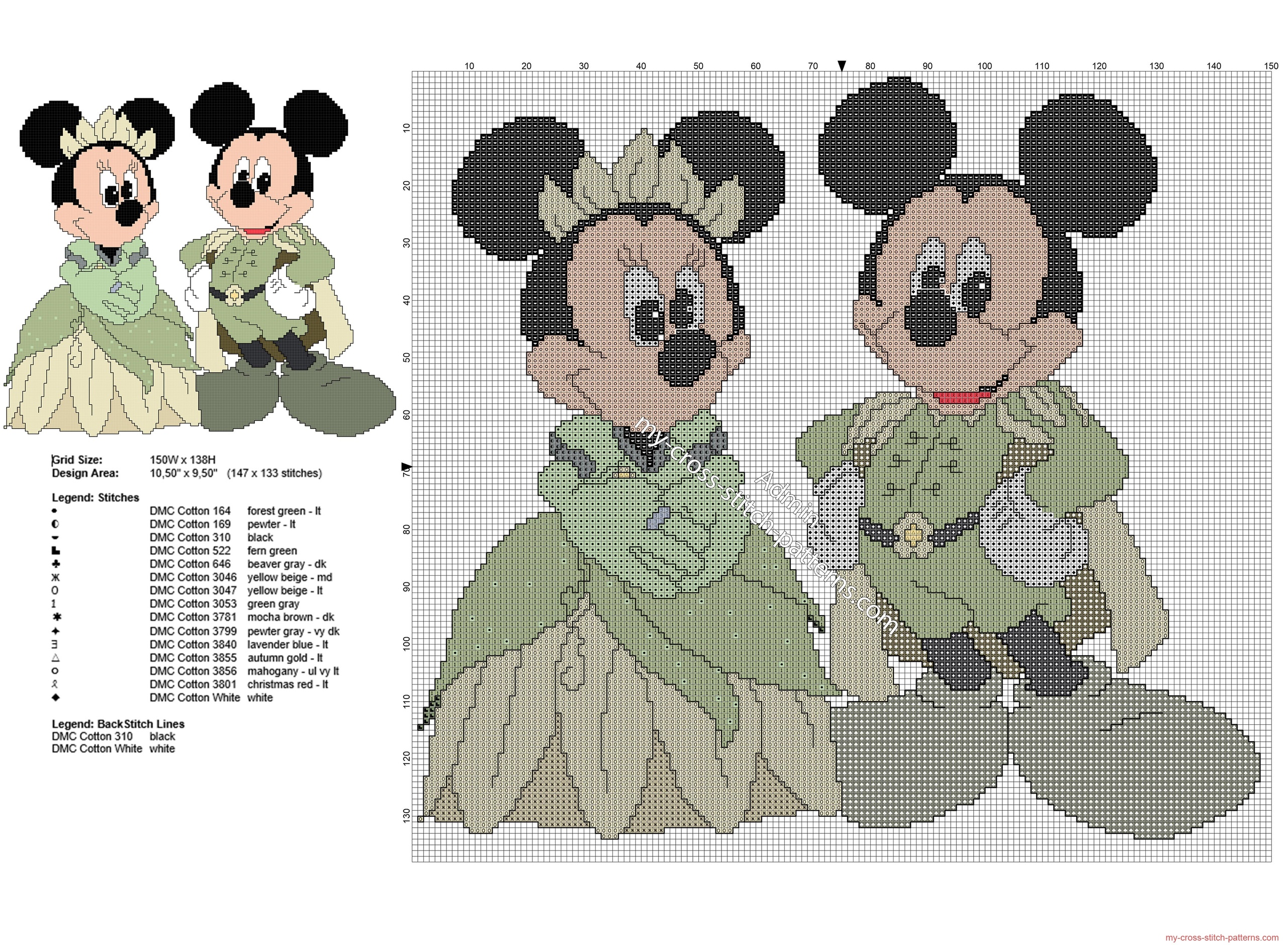 mickey_and_minnie_the_princess_and_the_frog_cross_stitch_pattern