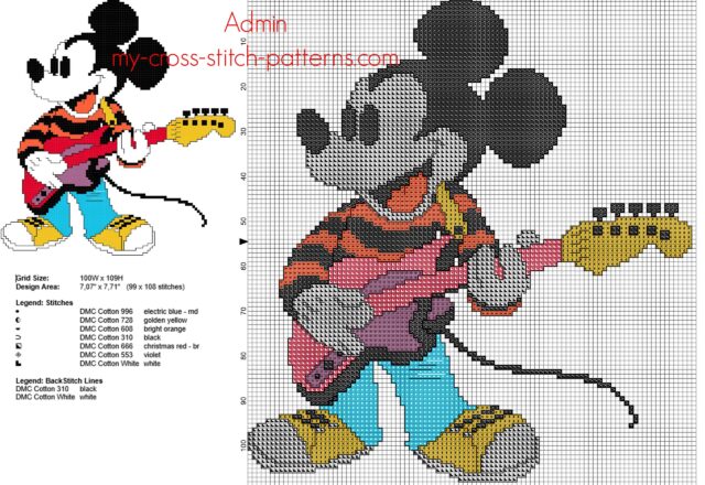 mickey_mouse_playing_the_guitar_small_back_stitch_free_cross_stitch_pattern