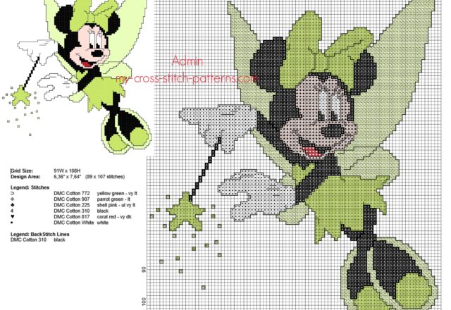 minnie_mouse_tinker_bell_green_dress_free_cross_stitch_pattern