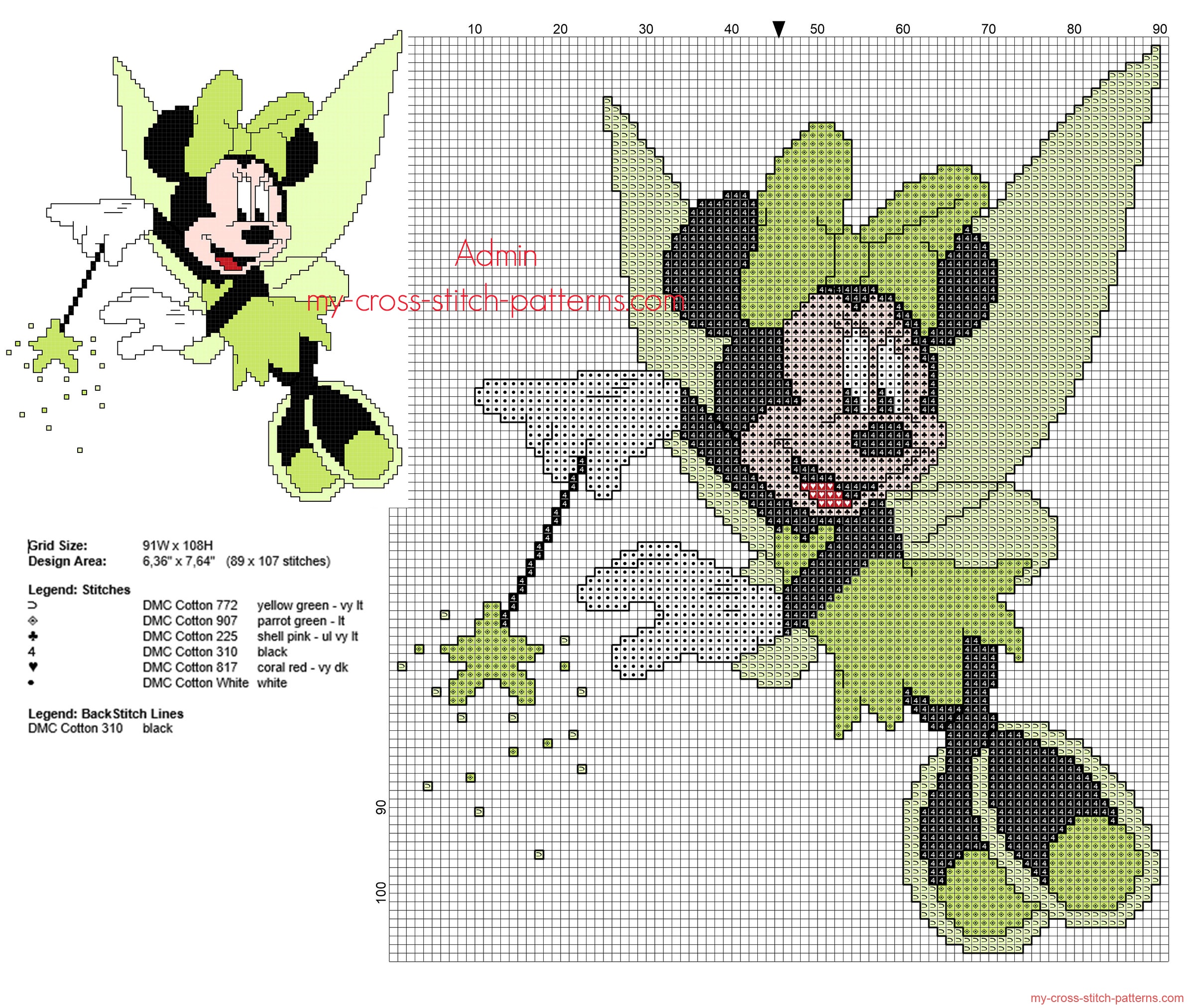 minnie_mouse_tinker_bell_green_dress_free_cross_stitch_pattern